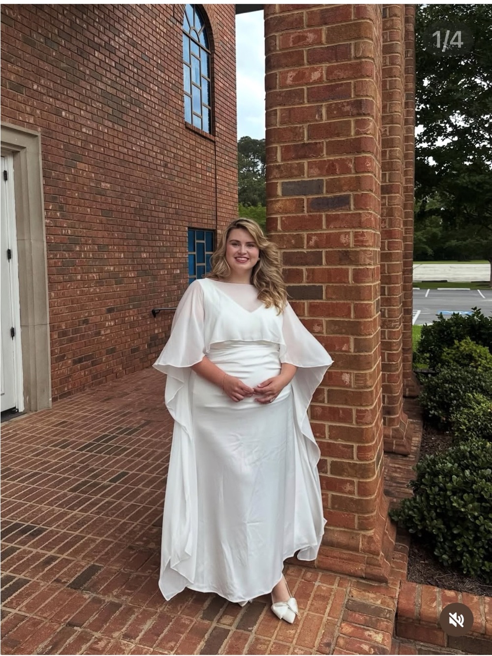 White bridal Cape-Sleeve Dress